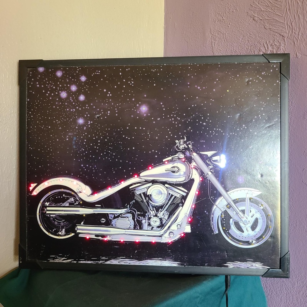 Harley Davidson Display Art Bob Dron Therapy Fiber Optic LED Lighted 20x16